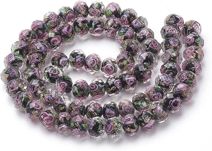 PH PandaHall 45pcs 9~12mm Gold Sand Lampwork Beads Glass Handmade Round Loose Beads for Rosary Making Jewelry Craft Making with 2mm Hole - Black