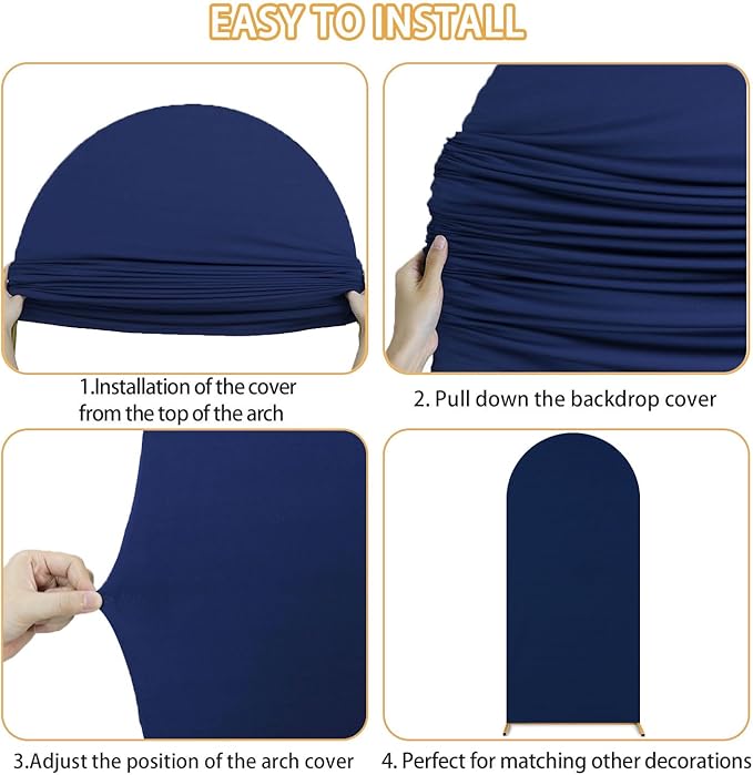 FUHSY 7.2 FT Wedding Arch Backdrop Stand and Navy Blue Arch Cover Set Metal Arch Stand Cover Balloon Party Backdrop Arches with Spandex Covers for Gender Reveal Baby Bridal Shower Birthday Decorations