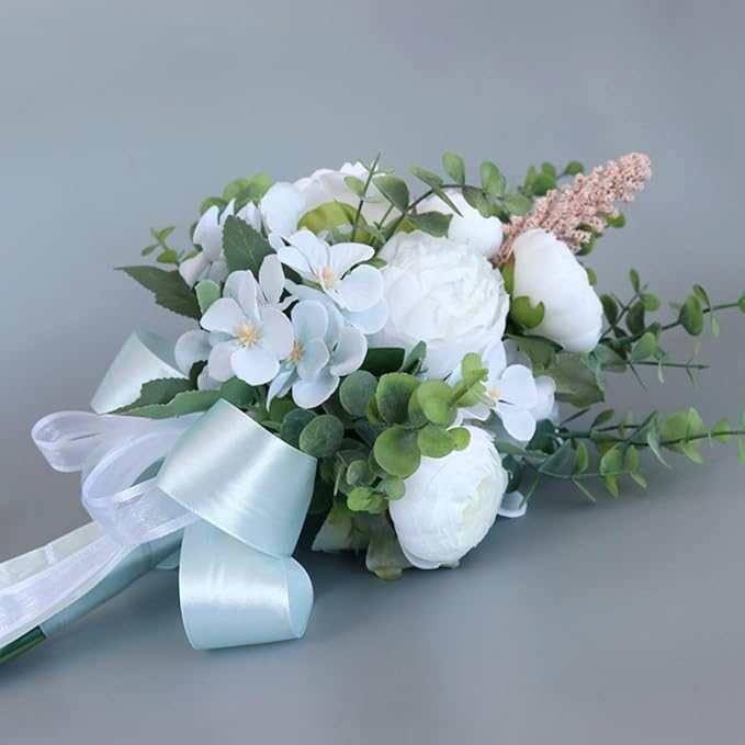 S_SSOY Wedding Bouquet Bride,Bride Bridal Bouquet Bridesmaid Artificial Flowers for Ceremony Anniversary Party Bridal Shower Decoration Wedding Bouquets (White Rose)