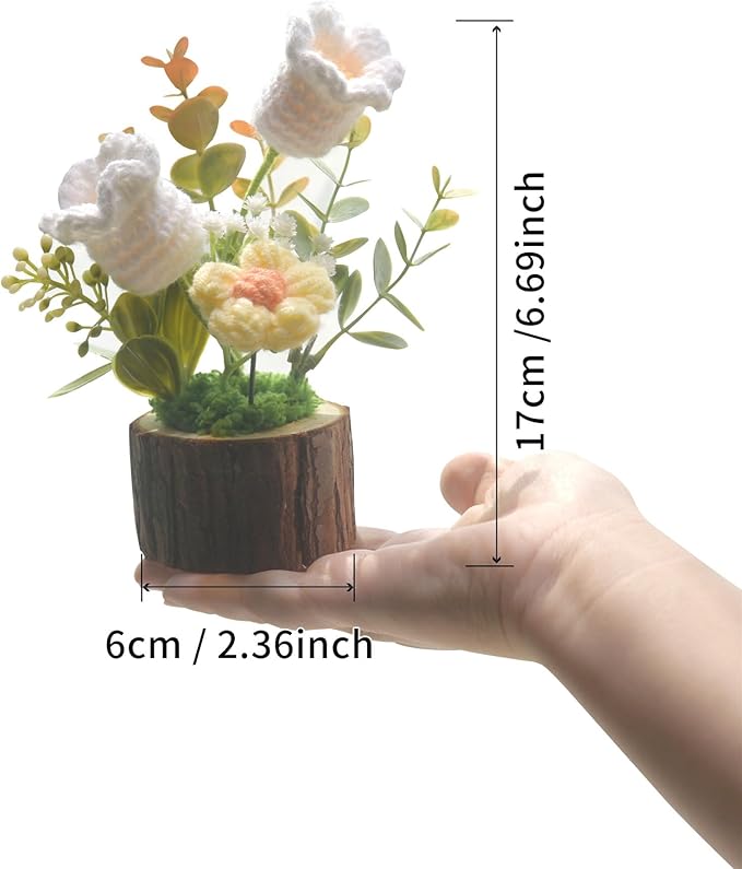 Crochet Flowers Lily of The Valley Bouquet Creative Knitted Potted Plant Mini for Dashboard Decoration Home Desktop Decorations and Gifts for Friends, Lovers, Classmates