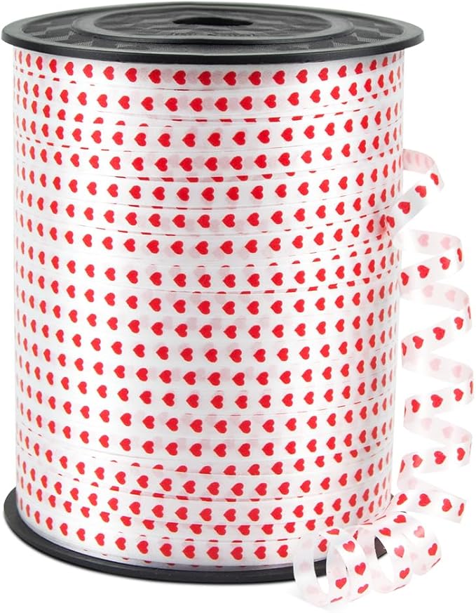 500 Yards Valentines Curling Ribbon with Spool, 1/5" Curly Ribbons - Perfect for Gift Wrapping, Florist Flowers, Birthday Party Decorations, and Balloon String Ribbon in Heart