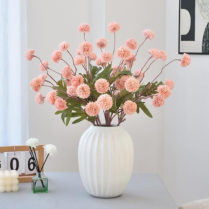 Artificial Flowers for Vases 20.5 Inch 10 Stems，Silk Dried Fake Mums Bouquet Indoor Faux Floral Arrangements for Decoration (Pink)