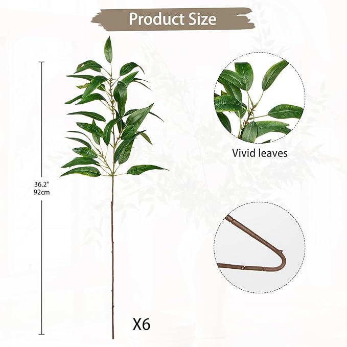 Faux Eucalyptus Stems Willow Eucalyptus Leaves 34” Long Fake Salix Leaves 6 Pcs Artificial Greenery Stems for DIY Bouquet Arrangements Centerpieces Shower Decorations-Artificial Eucalyptus Stems