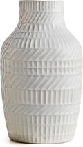 Modern White Ceramic Vase, Boho Flower Vases for Decor, 5.1" W x 8.7" H Modern Vase with Textured Pattern Table Centerpiece for Living Room Office Bedroom (White Vase)