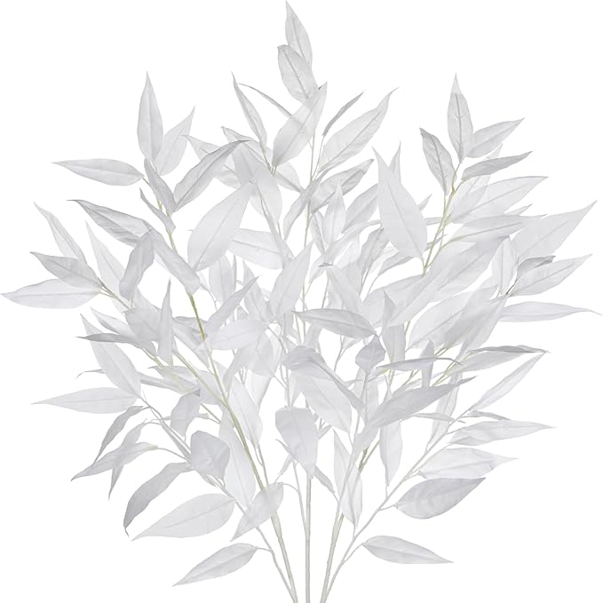 DILATATA 32 inch White Artificial Eucalyptus Spray Fall Eucalyptus Leaves Autumn Leaf Branches Faux Fall Stems for Floral Arrangement Autumn Festival Thanksgiving Decor