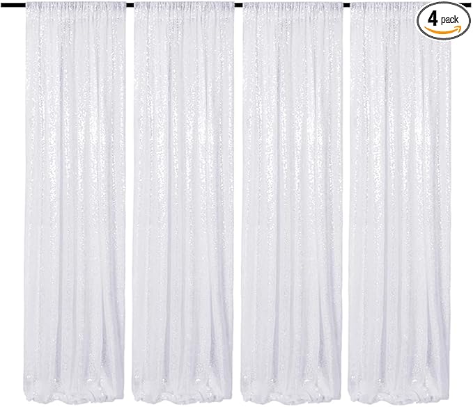 White Sequin Backdrop Curtain - 2FTx8FT, 4 Panels for Parties, Weddings & Baby Showers