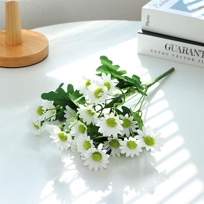 Artificial Daisy Flowers, Artificial Fake Silk Flowers Plants, DIY Garden Craft Art Decor, Decorations Plastic Floral Table Centerpieces for Home Party Décor, 4 Beams