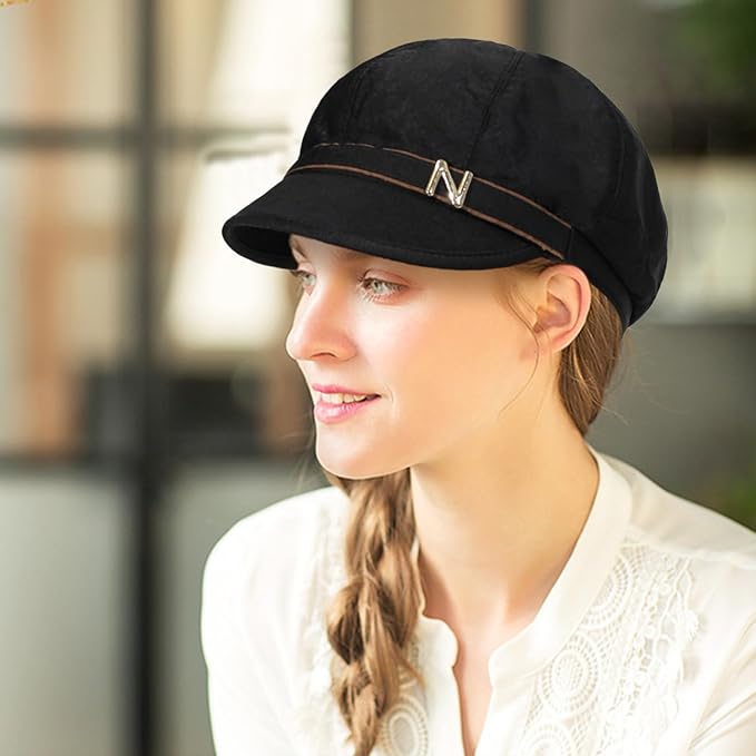 Women Retro Classic Visor Newsboy Cabbie Cap Beret Hats with Flower Buckle for Woman Ladies