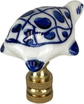 Royal Designs, Inc. Blue & White Porcelain Turtle Finial for Lamp Shade, Polished Brass
