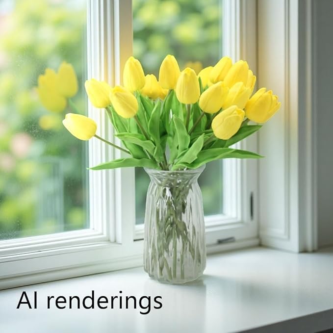 10-Heads Artificial Flowers Home Decor Mini Tulip Real Touch Tulips Wedding Bouquets for Bride (Yellow)