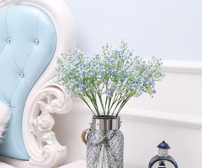 9 Pack Real Touch Artificial Baby's Breath Flowers - 21" Bendable Stems for Wedding Bouquets, Home Centerpieces & Outdoor Decor (Waterproof, Dustproof, Light Blue)