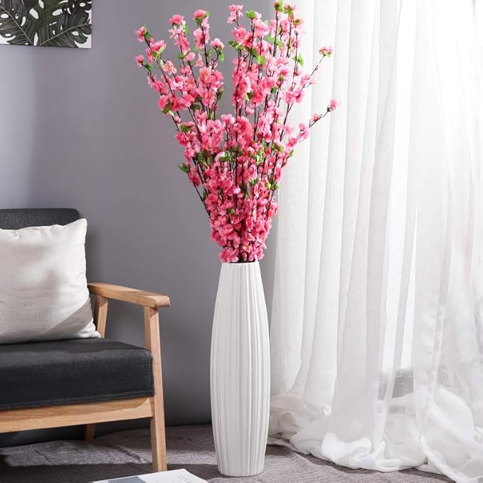 Large Floor Ceramic Tall Vase 28 Inches,White Modern Flower Tall Vases for Office, Home,Farmhouse,Living Room Décor,Simple Origami Design Fall Decorative Porcelain Flower Arrangement Vase Ideal Gift