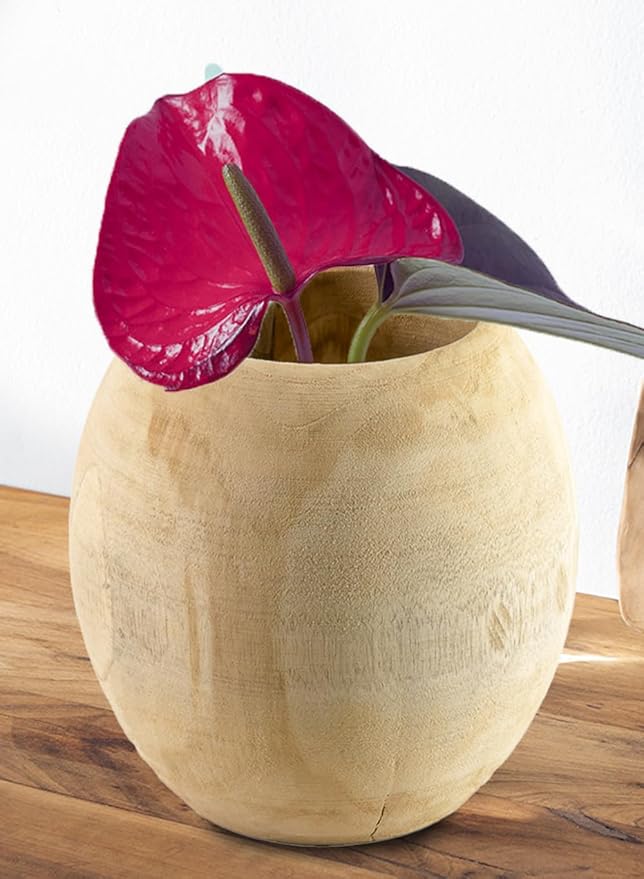 Serene Spaces Living Teak Essence Vase - Handcrafted Natural Wood Vase, Perfect for Artificial, Dried, and Fresh Flowers, Unique Rustic Decor Piece for Home or Office, Gift Idea (Large -Pack of 6)