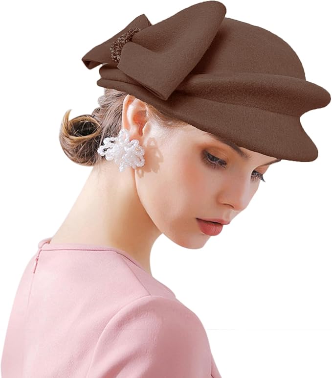 ORIDOOR Women Vintage 100% Wool Felt Flowers Bucket Cloche Bowler Hat Church Wedding Beret Hat