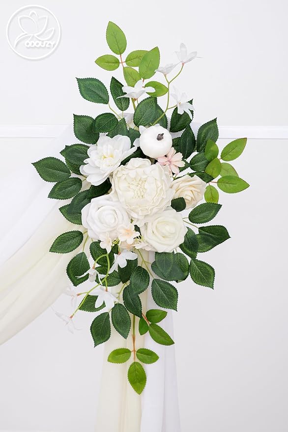 Pack of 2 Wedding Arch, Artificial Flowers, Wedding Decor，Flower Garland Be Suited to Banquet, Party, Reception Entrance Welcome Sign and Background Decoration(Champagne White)