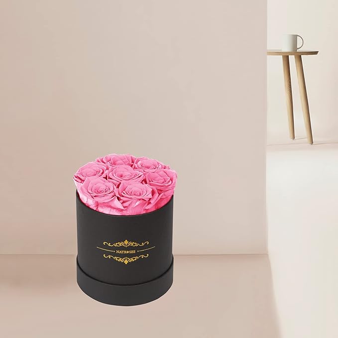 NATROSES 7 Piece Preserved Roses in a Box, Preserved Flowers for Birthday, Flower Gifts for Mothers Day (Pink)