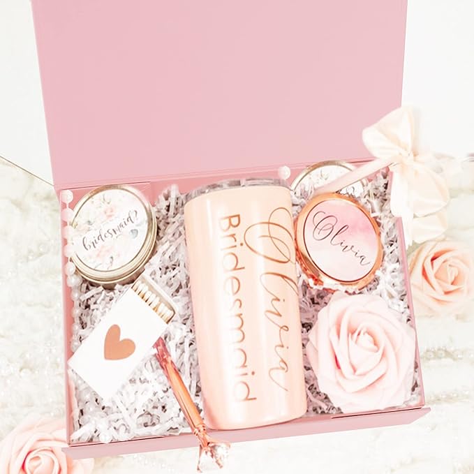 Aimyoo Pink Collapsible Gift Box with Magnetic Closure Lids 10.5x7x3 in, Bridesmaid Groomsman Proposal Boxes, Rectangle Storage Box 1 Pack