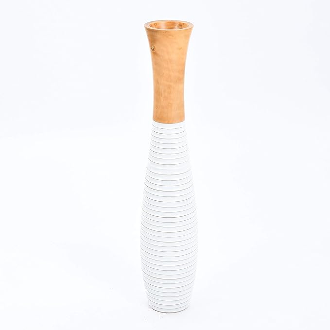 Leewadee Large Floor Vase – Handmade Flower Holder Made of Wood, Sophisticated Vessel for Decorative Branches and Dried Flowers, 36 inches, Ecru White