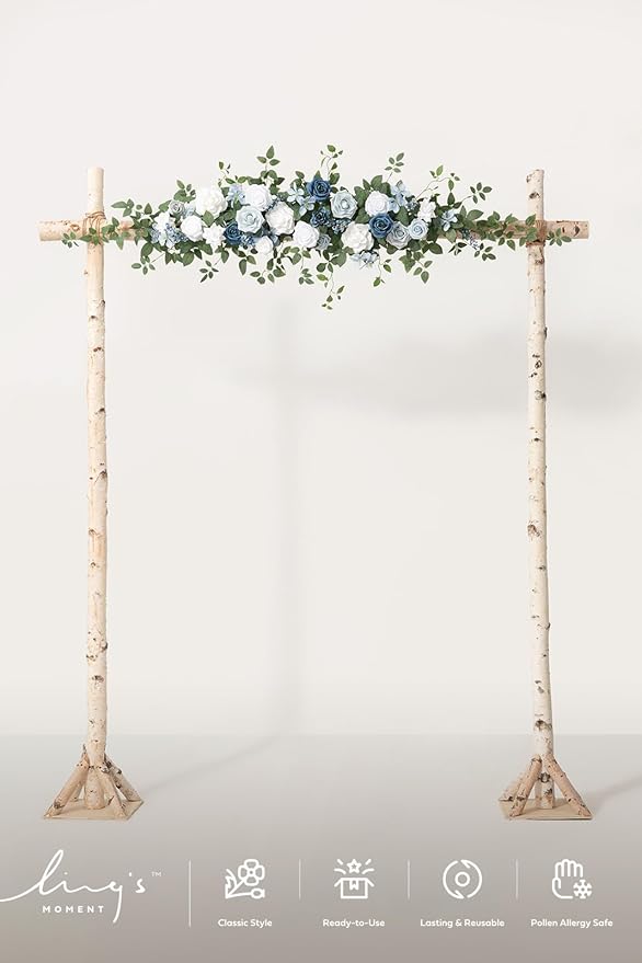 Ling's moment Wedding Arch Flowers - 6.5FT Floral Garland for Ceremony Arbor Backdrop Decoration - Artificial Rose Floral Swag for Sweetheart Table Birthday Party, Baby Shower, Dusty Blue Navy
