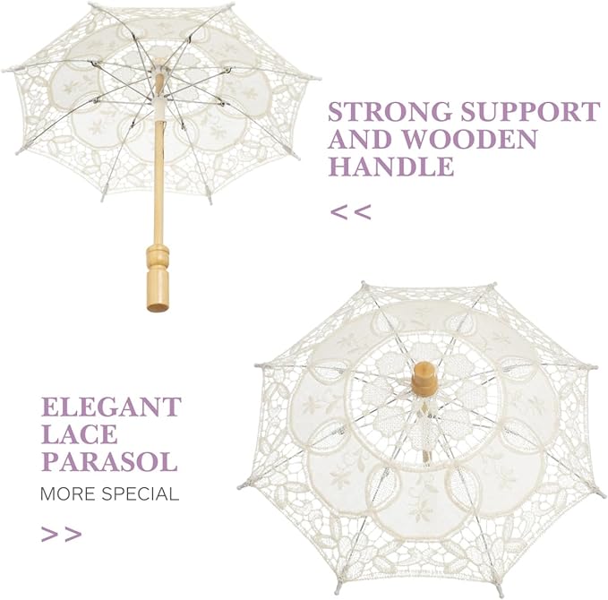 Bride Lace Parasol Umbrella 9.8 Inch Embroidered Cotton Wedding Photography Prop and Decorative Accessory for Bridal Ceremonies