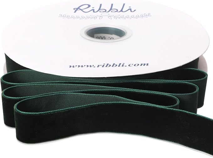 Ribbli Dark Green Velvet Ribbon 1 Inches Continuous 25 Yard Spool Green Christmas Ribbon for Gift Wrapping Crafts Home Decor
