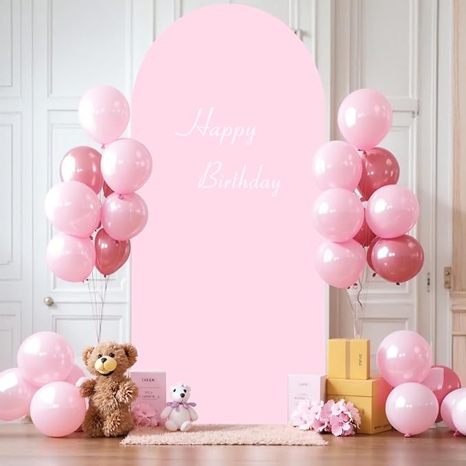 6.6FT Pink Arch Backdrop Cover - Polyester Fitted Wedding Arch Stand Covers Round Top Chiara Arch Backdrop Cover for Birthday Party Banquet Photo Background Decoration