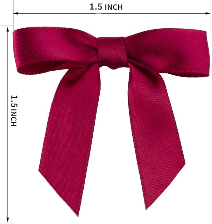 7Rainbows 50pcs Boutique 1.5" Burgundy Satin Ribbon Mini Bows for Craft Sewing Scrapbooking Wedding and Gift Wrapping