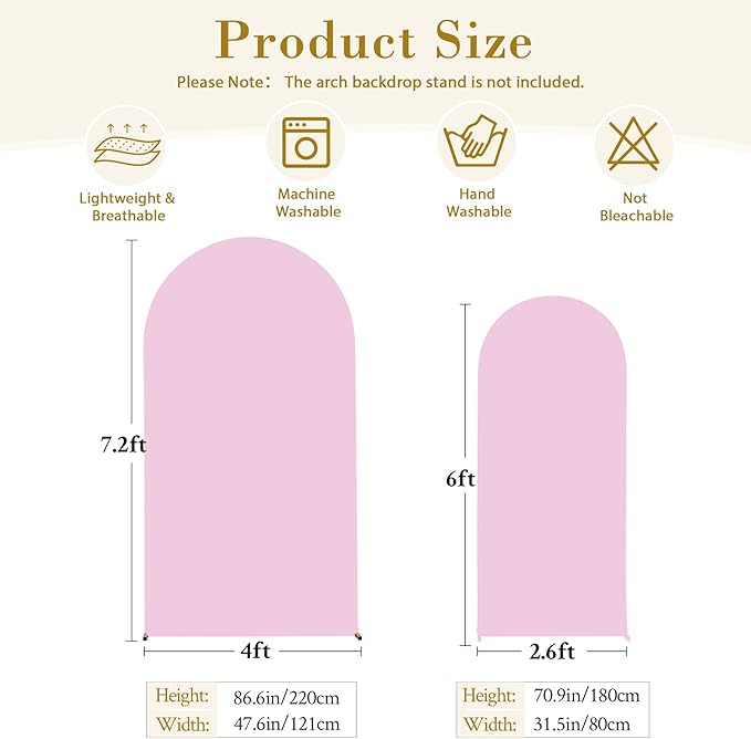 Light Pink Arch Backdrop Cover Set of 2 Baby Pink Arch Cover 7.2 and 6ft Wedding Arch Cover Stretchy Backdrop Bridal Baby Shower Birthday Party Arches Stand Covers Spandex
