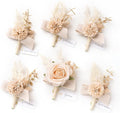 Ling's moment Boutonniere for Men, 6pcs Groom Groomsmen Boutonniere, Artificial Flowers for Wedding Decor/Prom/Homecoming, etc.White Nude