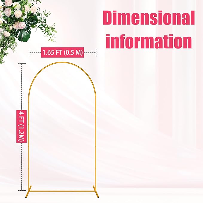 4 FT Arch Backdrop Stand, Metal Background Balloon Arch Stand, Baby Shower Backdrop Arch, Gold Arches for Party Decoration