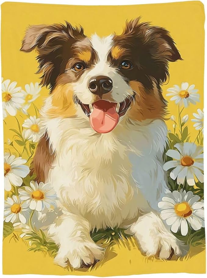 Australian Shepherd Blanket Cute Dog Throw Blanket Puppy Soft Cozy Fleece Fuzzy Stuffed Plush Flannel Animal Gifts for Girls Women Boys Kids Adults 60"X80"