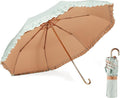 LCY Floral Edge Compact Umbrella Folding Anti-UV Parasol with Hook Handle Sunproof Rainproof & Windproof Umbrella