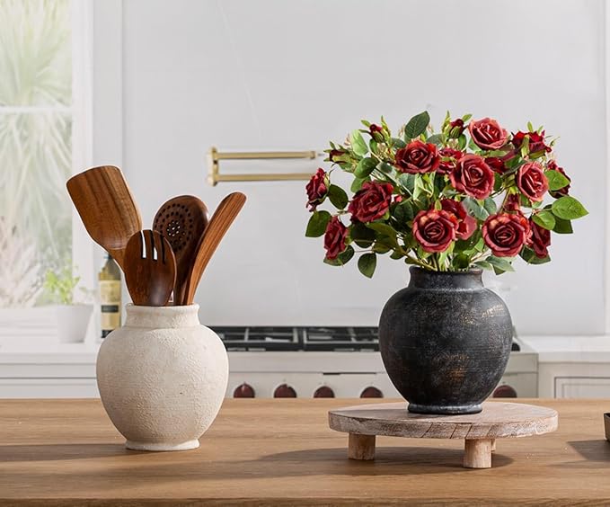 Ceramic Flower Vase, 6.7 Inch Rustic Farmhouse Decorative Vase Pottery Pampas Grass Vases for Home Decor Table Living Room Entryway Mantel Bookshelf Bedroom Bathroom Kitchen - Black