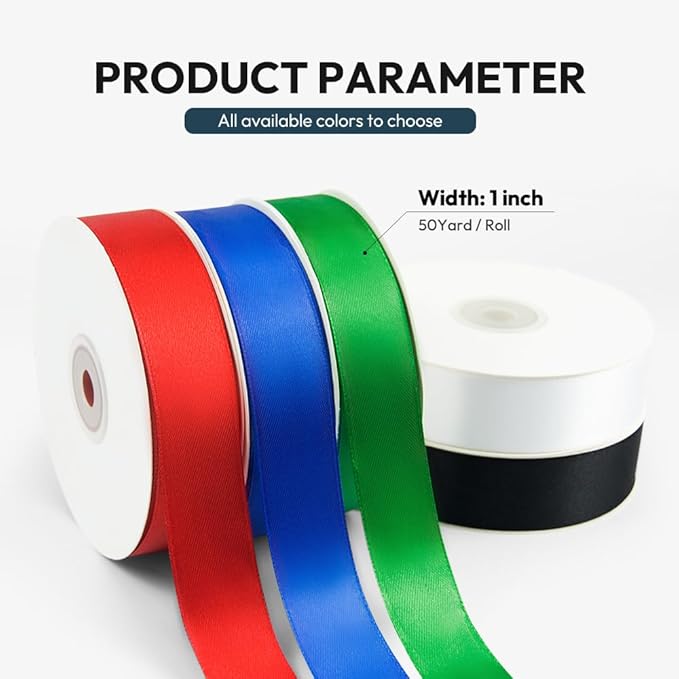 KMER LIFE 1 Inch Wide x 50 Yards Ivory Single Faced Polyester Satin Ribbon for Wedding Decor, Wreath, Crafts, Gift Wrapping & Other Projects