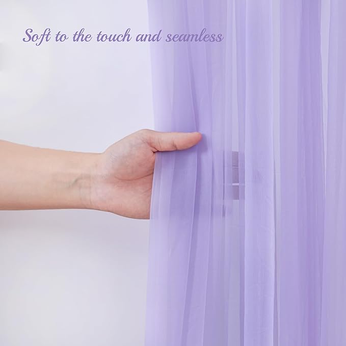 20×10ft Purple Tulle Backdrop Curtain with Lights String for Parties, Sheer Photo Backdrop Curtains for Wedding Party Photography Background