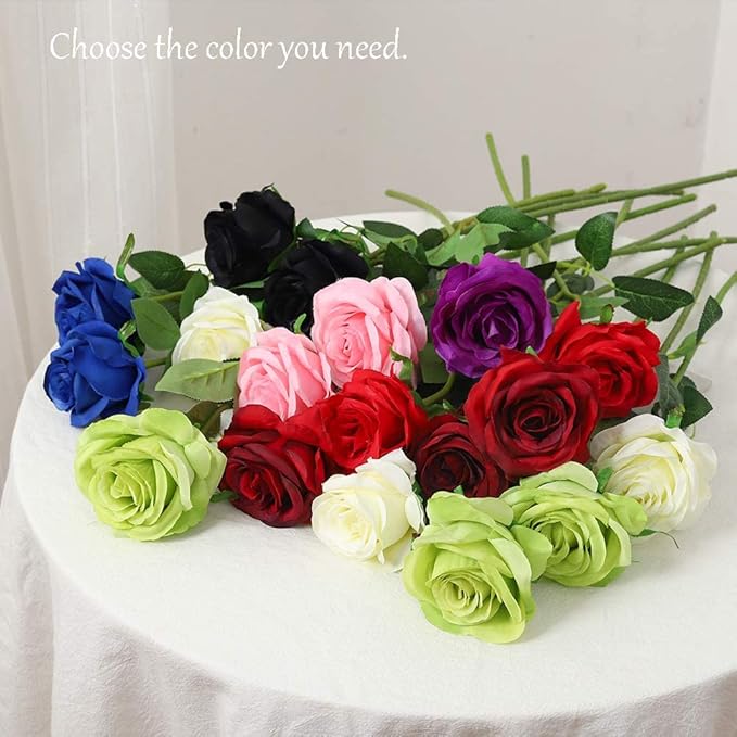 Laelfe 12 PCS Artificial Flowers Roses Silk Flowers Fake Long Stem Artificial Roses for Home Wedding Bathroom Kitchen Decorations (Gradient Burgundy)