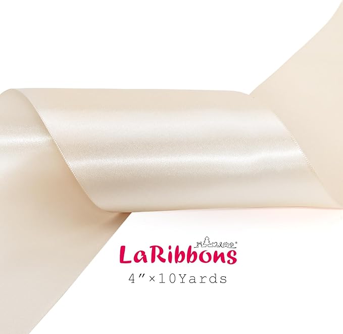 LaRibbons Nude Satin Ribbon 4 Inch 10 Yards Double Faced Luxury Nude Silk Ribbon for Gift Wrapping Flower Bouquets Bow Christmas Wedding Party Decoration Wreath Sash