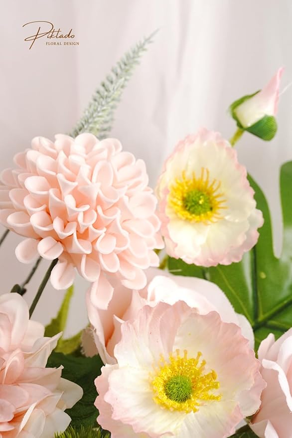 Artificial Wedding Dahlia Flowers 25 pcs Fake Roses with Stem for DIY Wedding Decor Centerpieces Arrangements Bouquets (Shades of Pink)