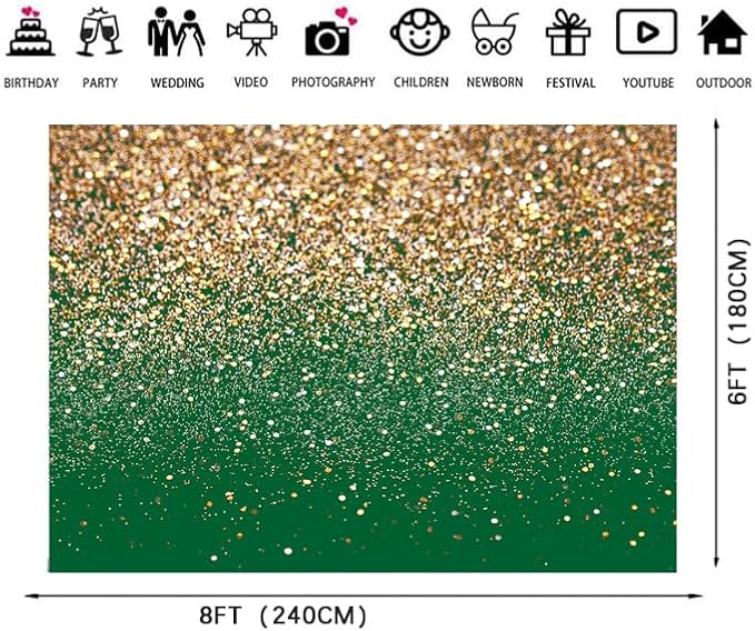 8x6ft Green and Gold Backdrop Golden Spots Backdrop for Photography Vintage Astract Background for Family Birthday Party Newborn Studio Props