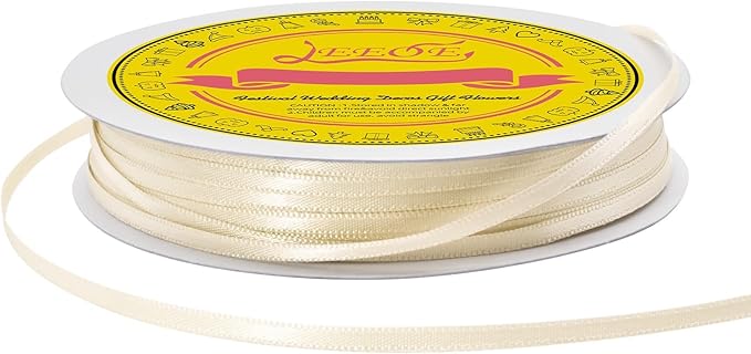Double Face Cream Satin Thin Ribbon 1/8 inch X 100 Yards Polyester Cream Ribbon for Gift Wrapping Very Suitable for Weddings Party Hair Bow Invitation Decorations and More
