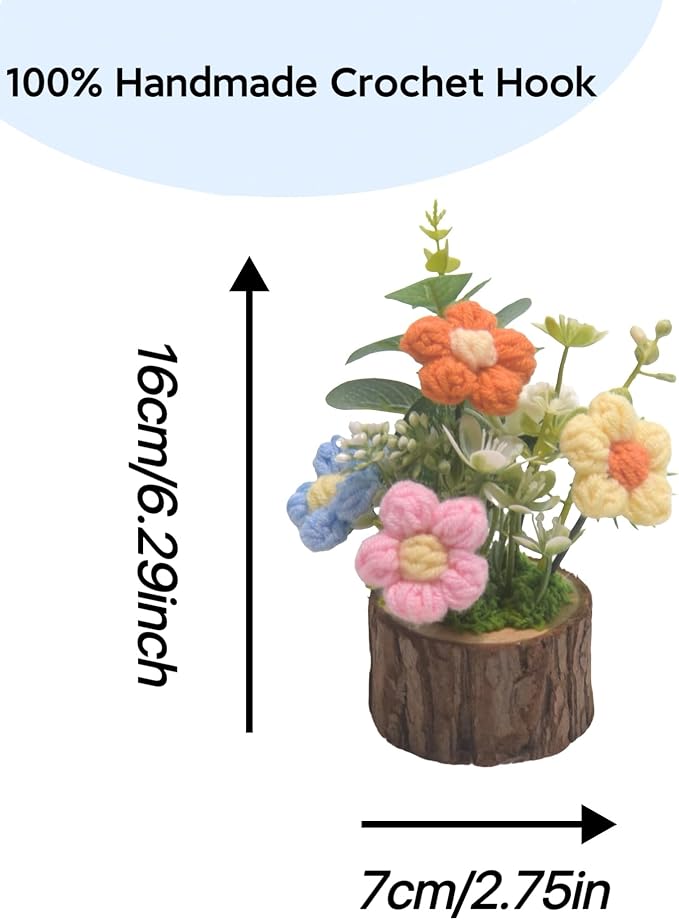 Handmade Crochet Knitted Puff Flowers Bouquet Creative Knitted Potted Plant Mini Cute Home Desktop Decorations and Gifts for Friends, Lovers, Classmates