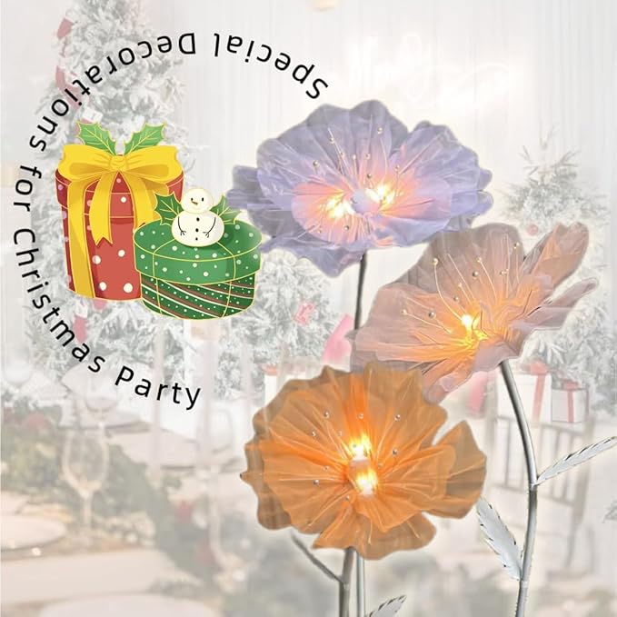Giant Flowers Decoration, 5.25 ft Large Gauze Floral with LED Lamp, Wedding Decorations for Reception, Birthday Christmas Party Banquet Backdrop Decor, Shop Window Display, Purple