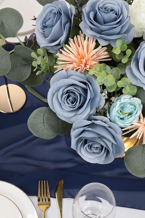 12pcs Roses Artificial Flowers Dusty Blue Silk Roses with Long Stems Fake Flowers for Wedding Bouquet Centerpices Decorations Party Bridal Baby Shower Home Decor