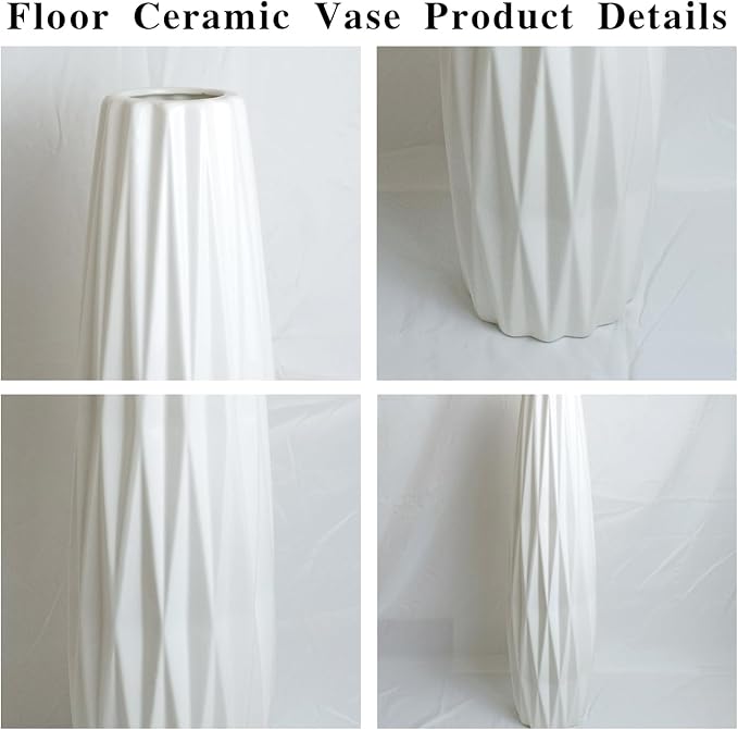 Ceramic White Floor Vase 17.7 Inches Tall Flower Holder Decorative Large Vases for Table Centerpieces Shelf Home Decor Living Room Branches Sky-Dried Flower Arrangement Simple Decorative