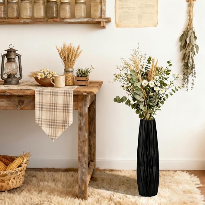 Black Ceramic Tall Floor Vase – 15.7" Modern Minimalist Decorative Large Vase for Living Room Corner, Entryway, or Office Home Decor