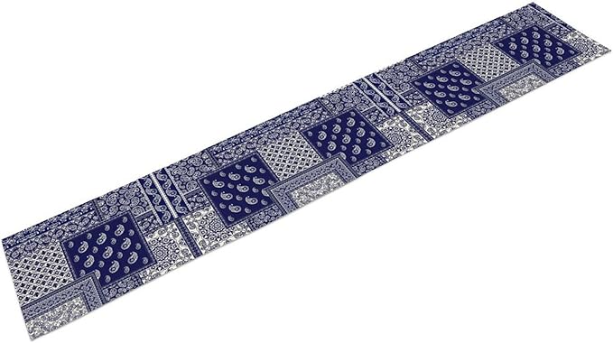 Boho Patchwork Table Runner, Blue White Bohemian Paisley Floral Vintage Farmhouse Table Runner for Kitchen Dining Home Party Holiday, 13x120 Inch
