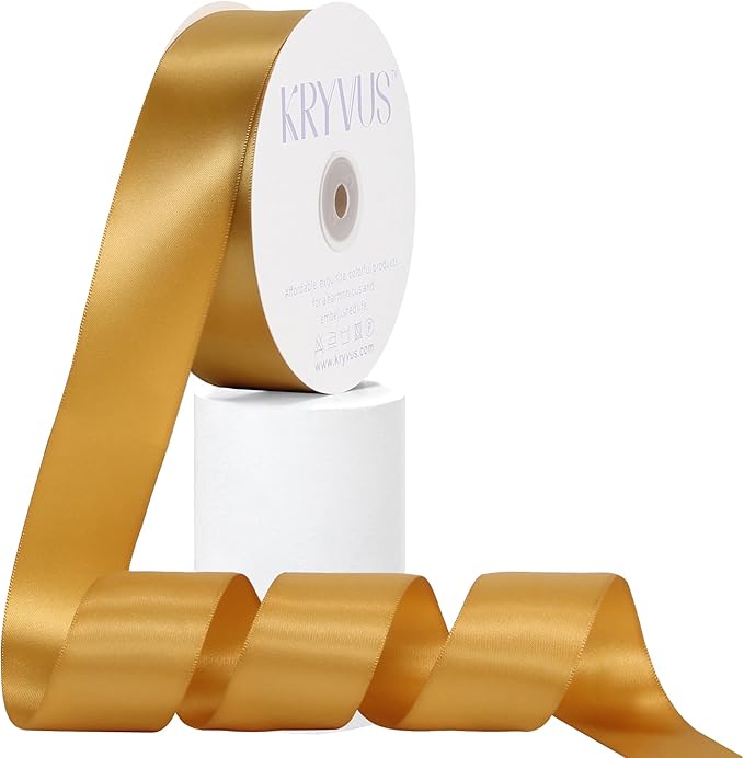 Old Gold Satin Ribbon, Double Faced 1-1/2 Inch X 50 Yards Old Gold Ribbon, Premium Satin Ribbon for Gift Wrapping, Crafts, Hair Bow Making, Sewing, Flower Bouquet, Wedding Party Decor