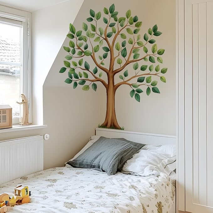Large Green Tree Wall Decals, Watercolor Green Plant Tree Wall Stickers for Kids Bedroom Nursery Living Room Home Wall Decor, 39.4 x 43.5 inches