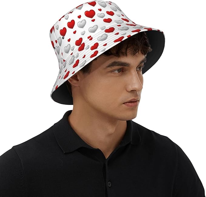 Love Bucket Hat Heart Fisherman Cap Romantic Bucket Hats Sun Caps for Hiking Camping