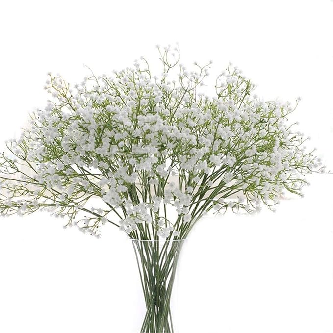 6 Pack Real Touch Artificial Baby's Breath Flowers - 21" Bendable Stems for Wedding Bouquets, Home Centerpieces & Outdoor Decor (Waterproof, Dustproof, White)